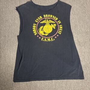 VTG 1992 USMC Marine Corps T-shirt Cut Sleeves/collar Large Black